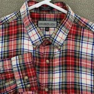 Members Only Shirt Mens 2XLT Tall Red Plaid Button Up Long Sleeve* #9573